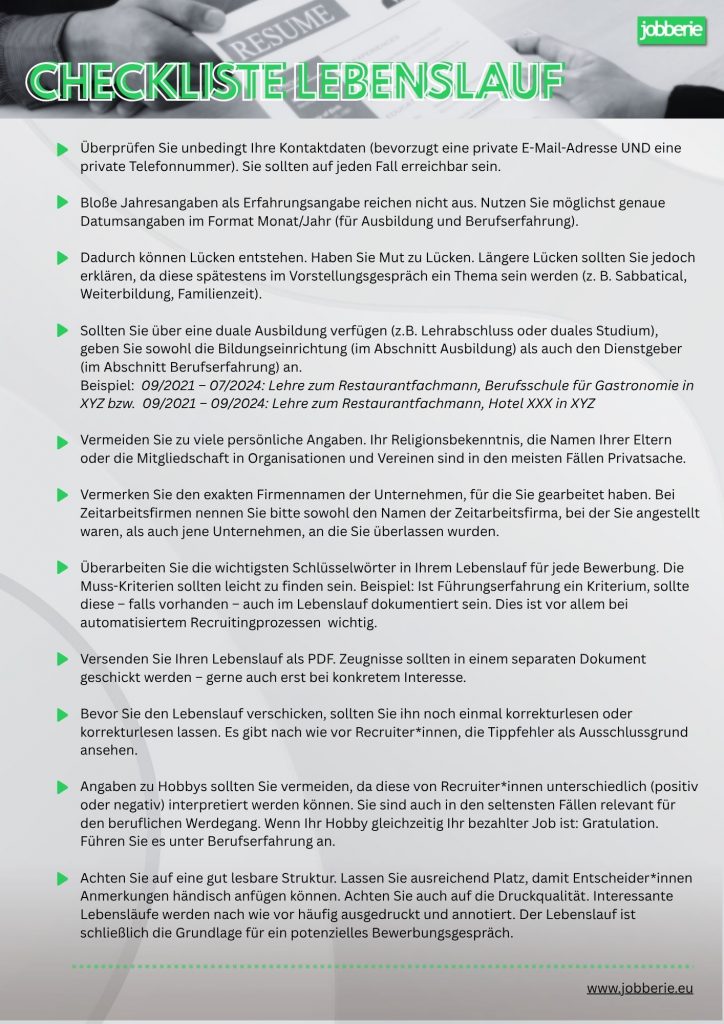 Checkliste Lebenslauf Grafik